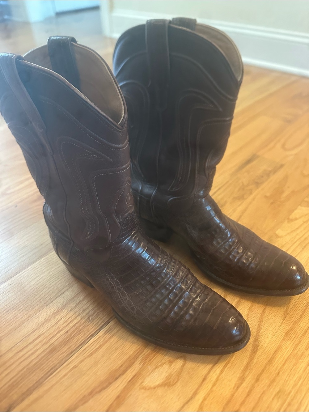 Tecovas Dark Brown Embossed Leather Cowboy Boots